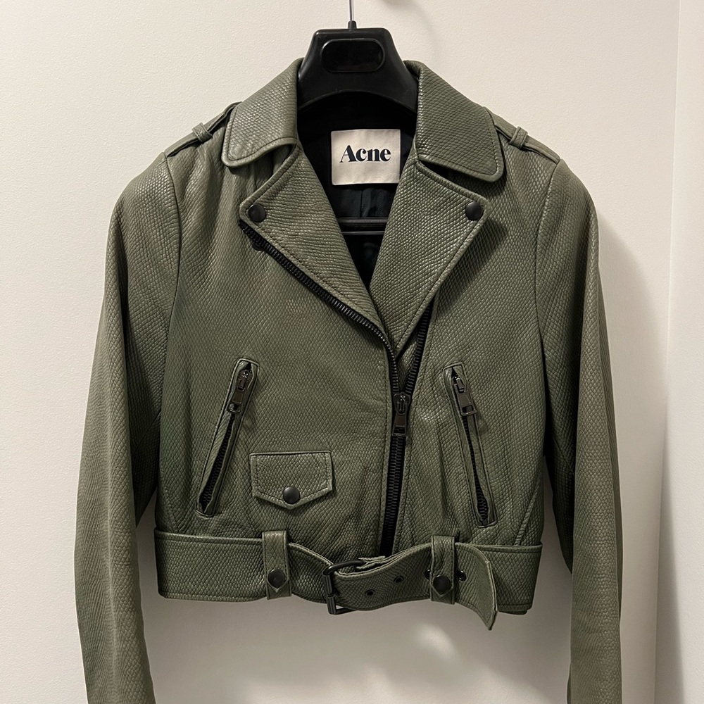 Acne Cropped Moto Leather Jacket Size 36 Small